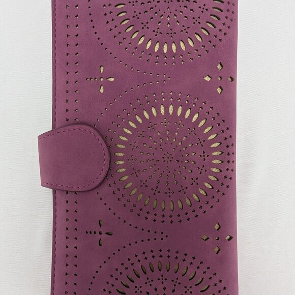 Francesca's Travel Wallet Laser Cut Design Purple Gold Clutch Style - Picture 4 of 12